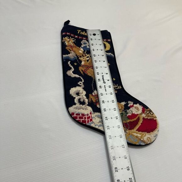 Lands End VTG Reindeer Santa Needlepoint Christmas Stocking Tobias - Picture 4 of 6
